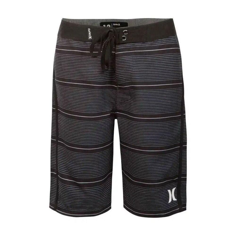 Hurley Boys Black Striped Logo Shoreline Swim Trunks Board Shorts Size 16/28